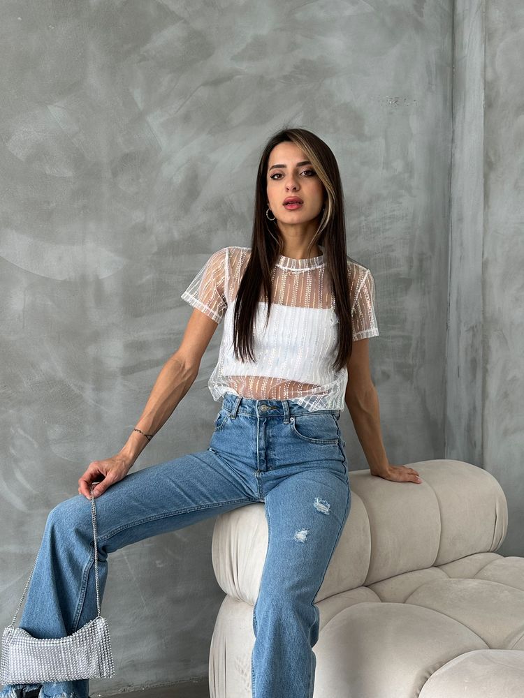 Topshow Cream Sequin Tulle Wholesale T-shirt