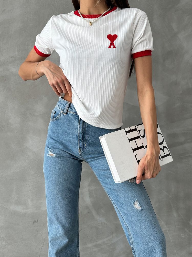 Topshow Cream Red Embroidered Wholesale T-shirt