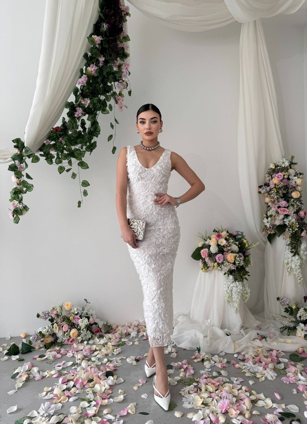 Kren Gül Detaylı Elbise