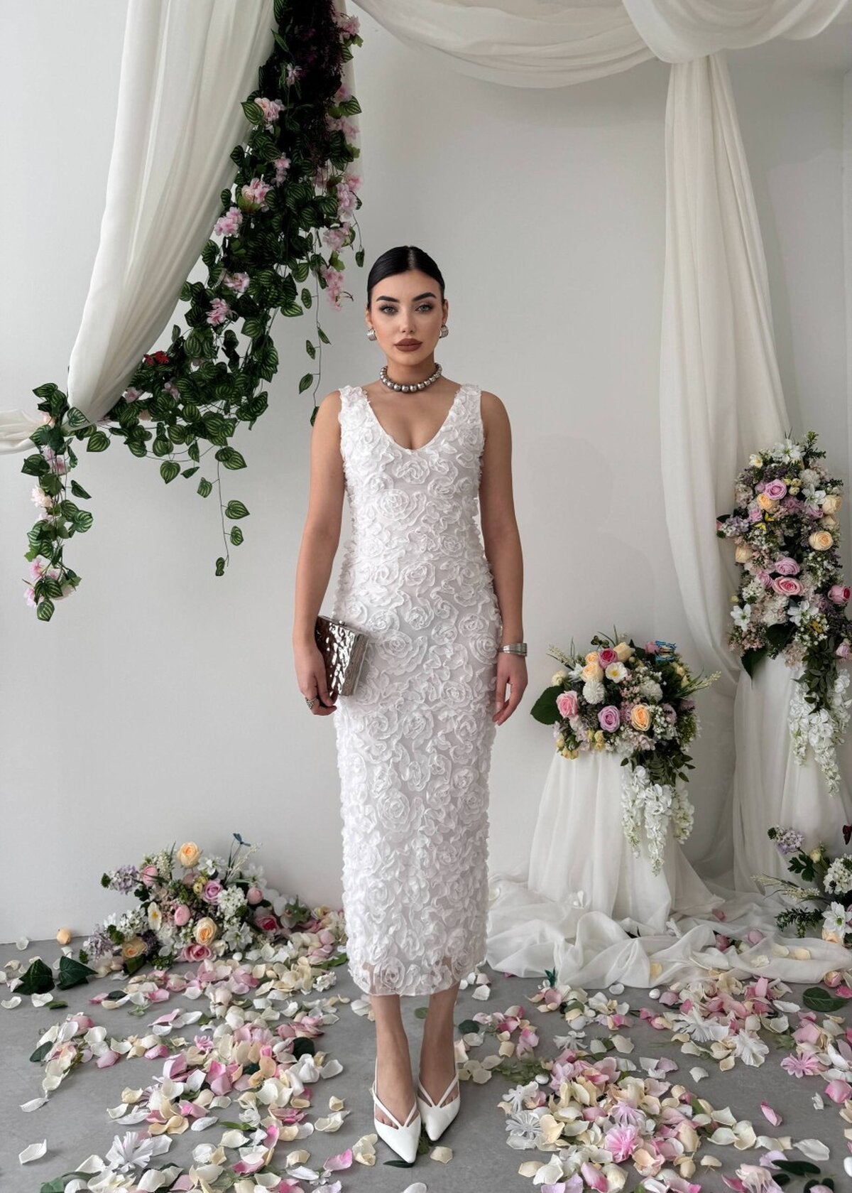 Kren Gül Detaylı Elbise