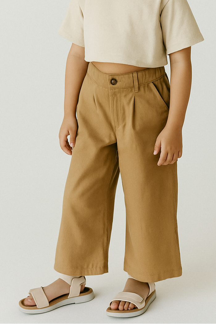 Kız Çocuk Crop Tişört %100 Pamuk 3–9 Yaş | RG1604 - EKRU