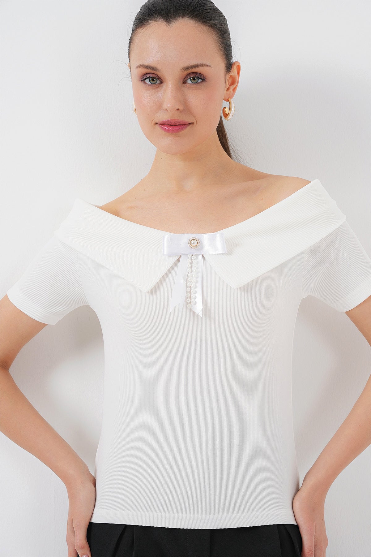 Bluza tricotata cu banda 949 - Alb