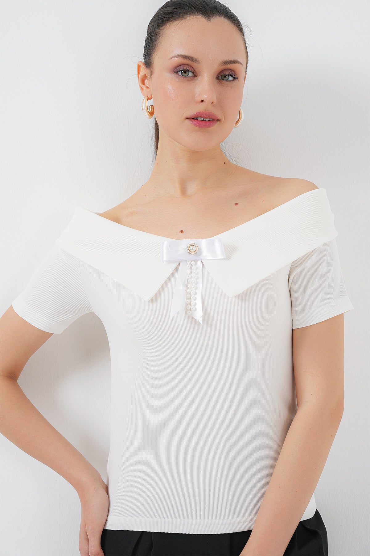 Bluza tricotata cu banda 949 - Alb
