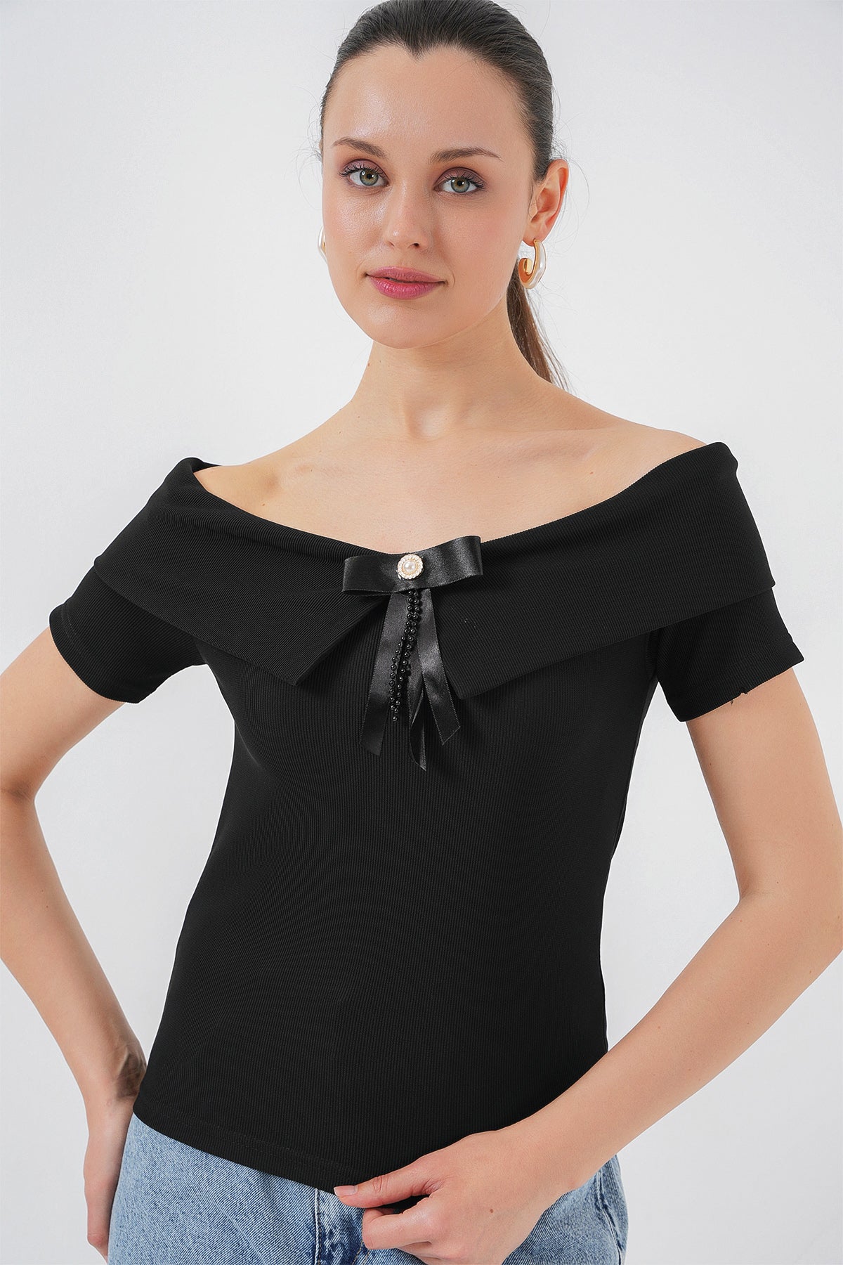 Bluza tricotata cu banda 949 - Negru