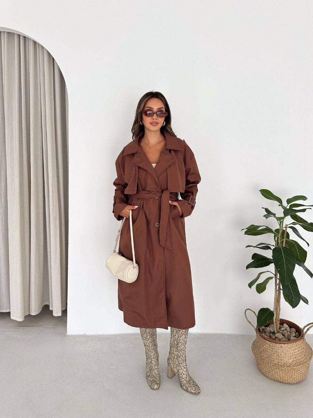 TRENCH COAT MAXI PENTRU FEMEI, CU CUREA ȘI CORDELĂ