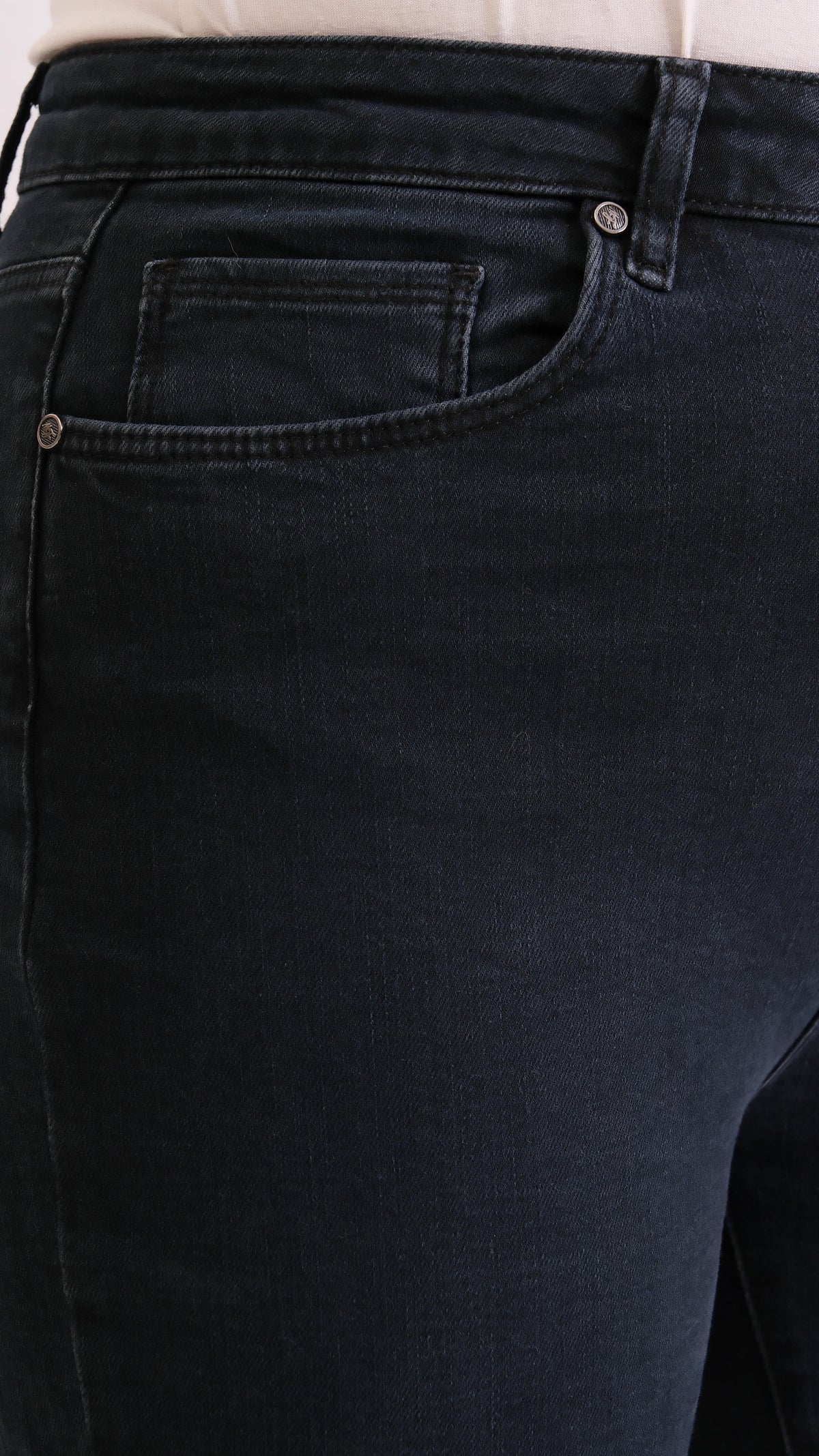Pantalon Jean Albastru-Negru Talie Înaltă Plus Size Cărări Țeavă