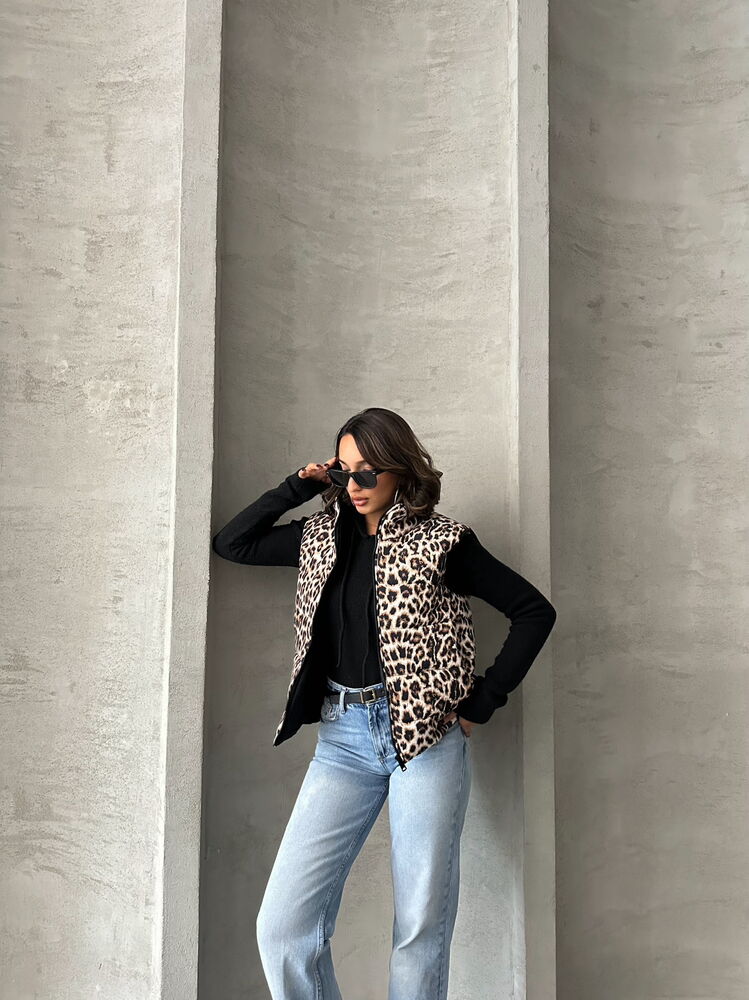 Kapitone Toptan Yelek - Leopar
