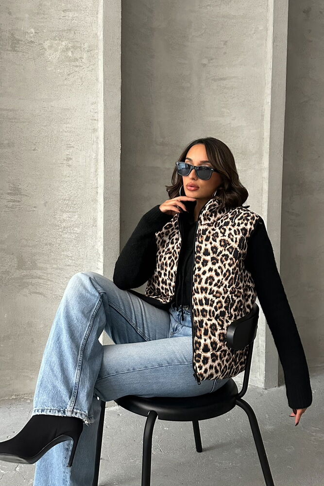 Kapitone Toptan Yelek - Leopar