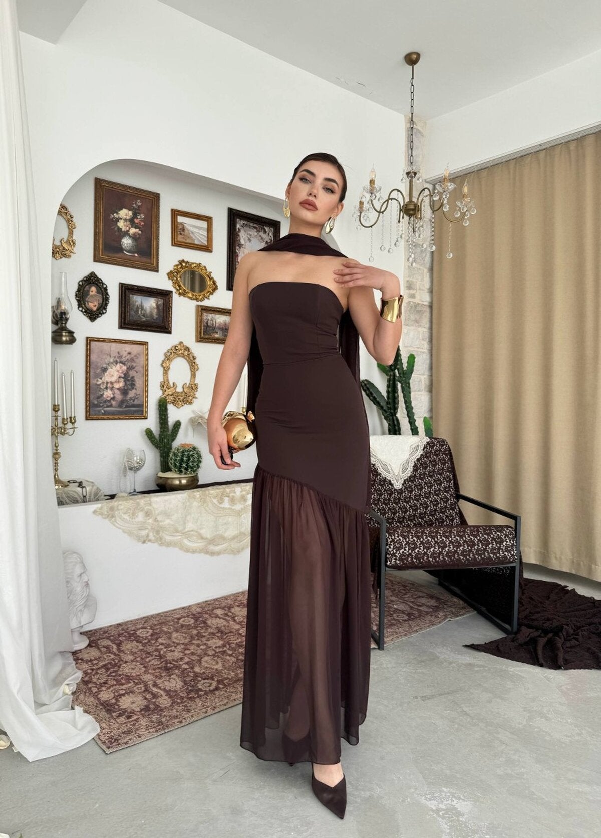 Manen Şal Detaylı Elbise