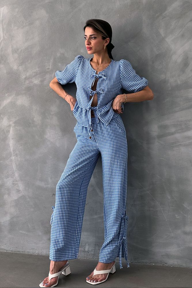 Topshow Blue Gingham Wholesale Pants