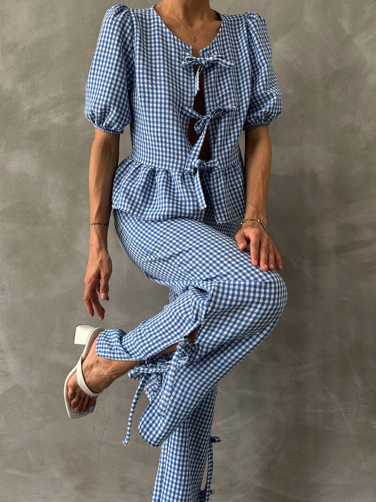 Topshow Blue Gingham Wholesale Pants