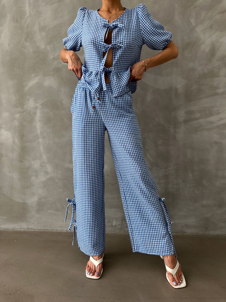 Topshow Blue Gingham Wholesale Pants