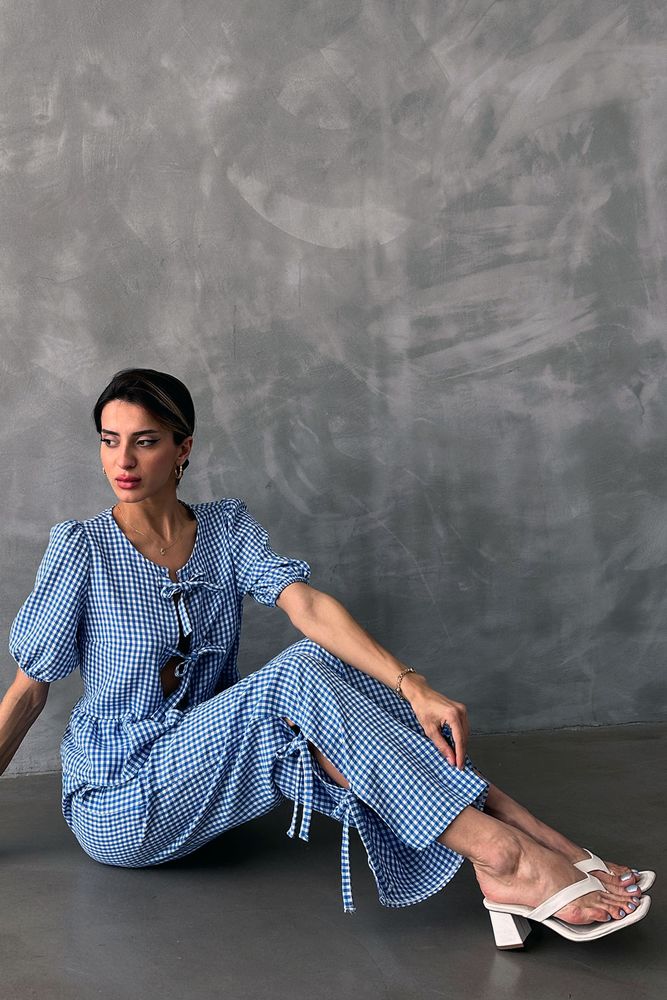 Topshow Blue Gingham Wholesale Pants
