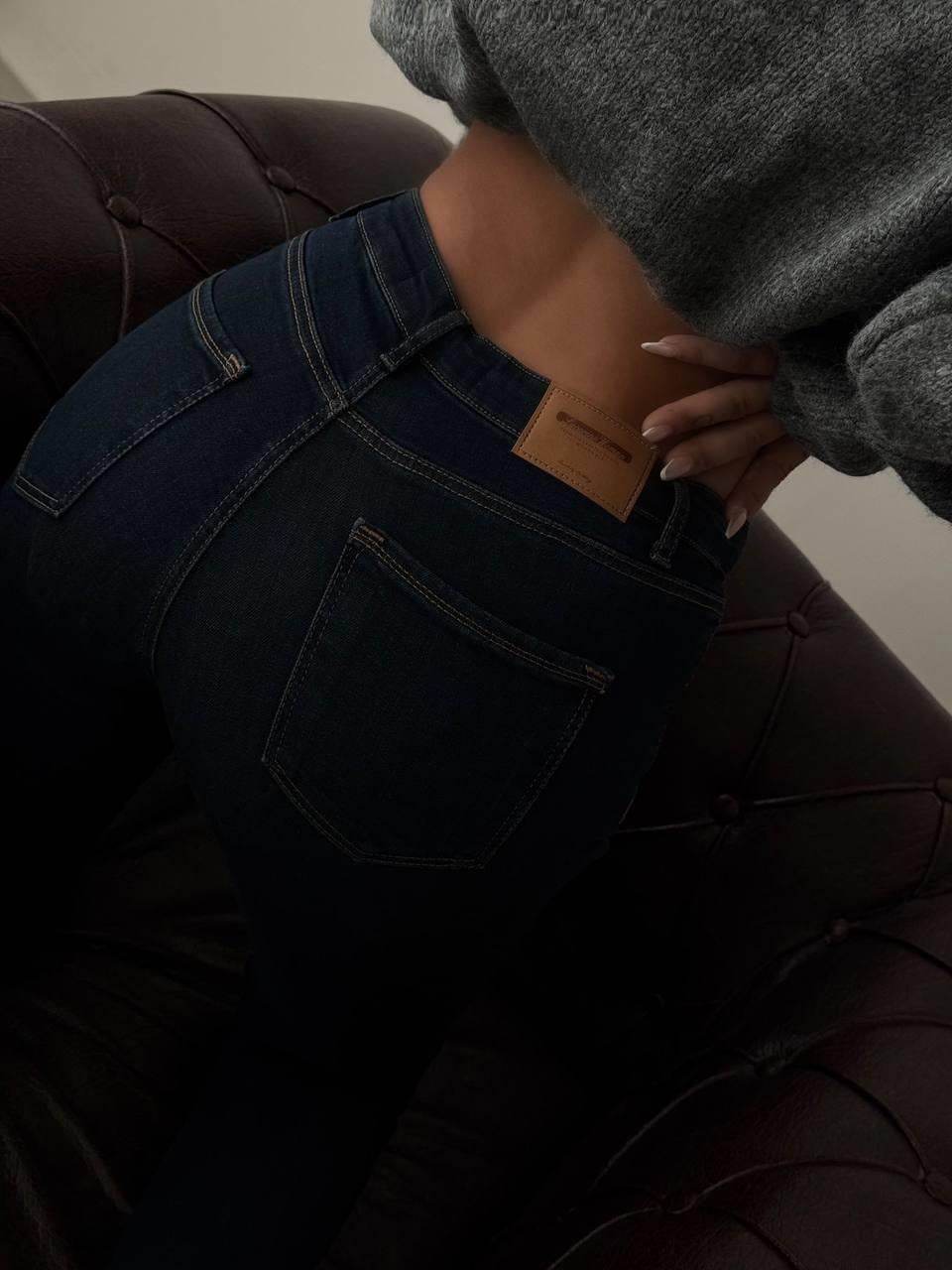 Pantaloni de damă tip țigară, evazați în talie, cu talie înaltă, nuanță Dark Blue