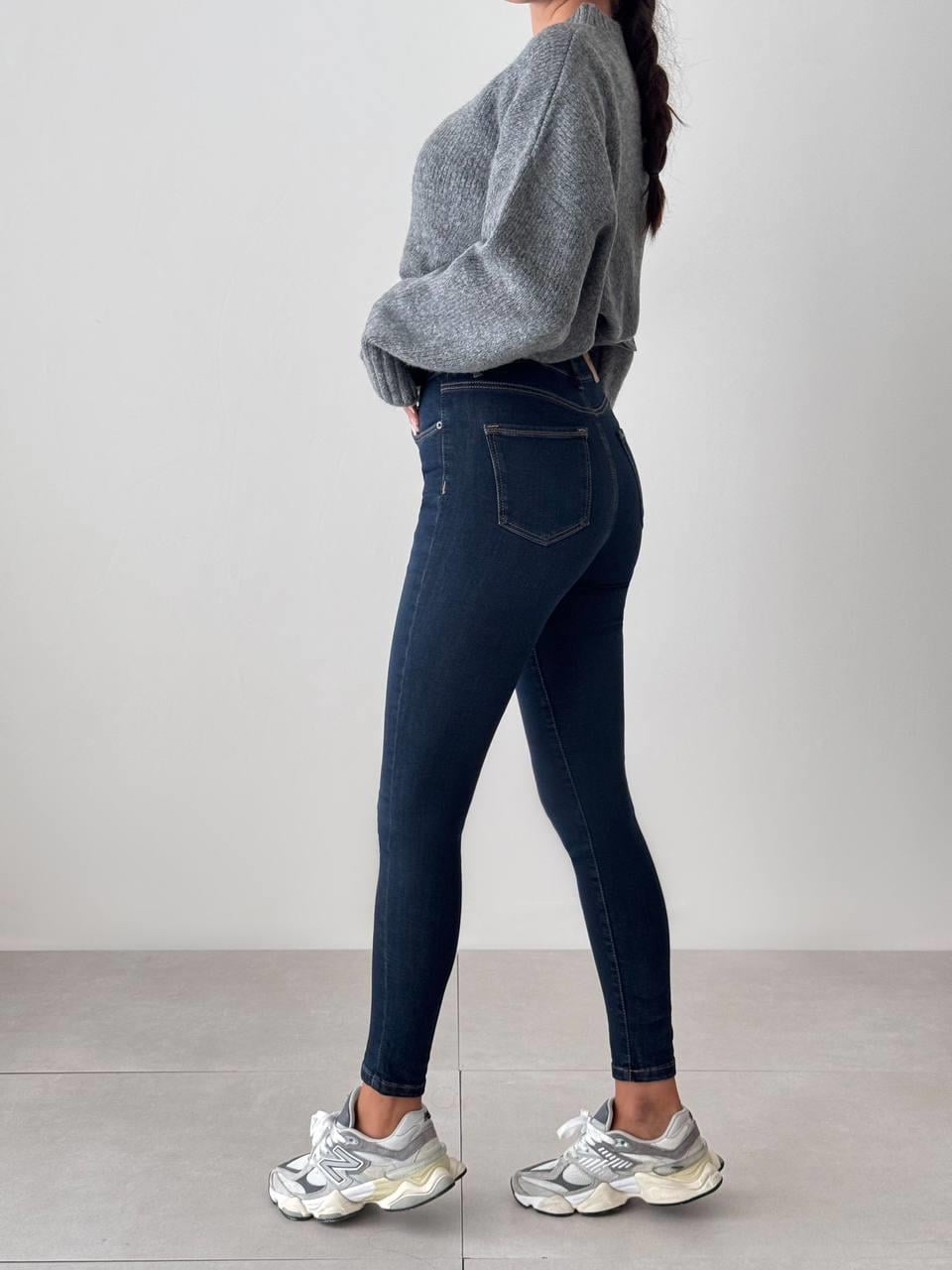 Pantaloni de damă tip țigară, evazați în talie, cu talie înaltă, nuanță Dark Blue