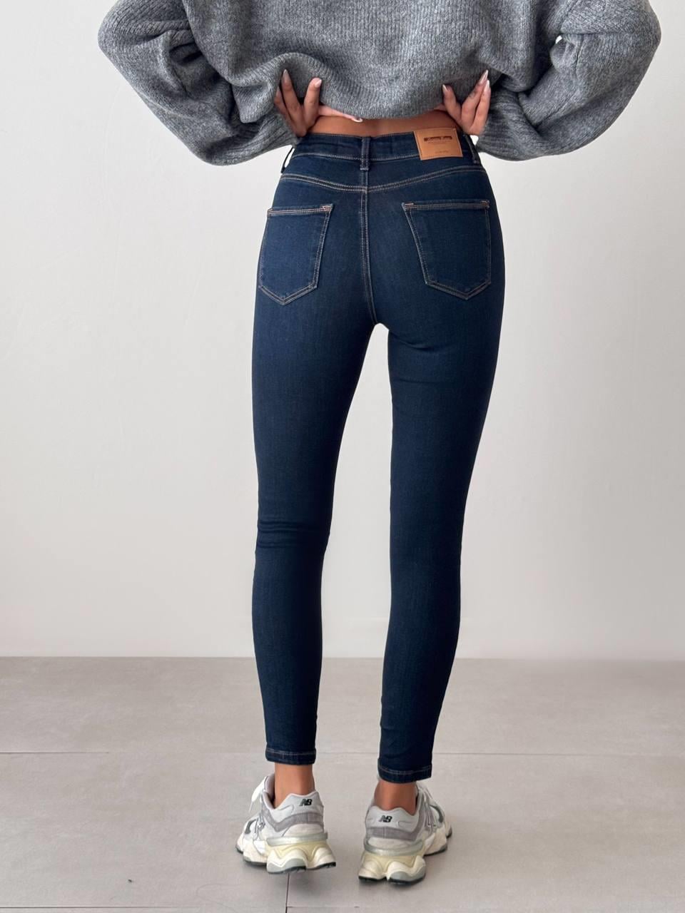 Pantaloni de damă tip țigară, evazați în talie, cu talie înaltă, nuanță Dark Blue