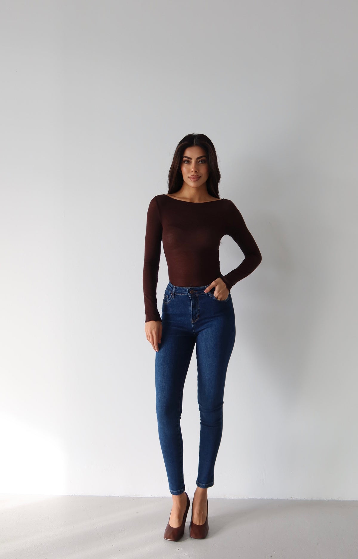 Pantalon Jean Femei Talie Înaltă Cărări Înguste Albastru Închis