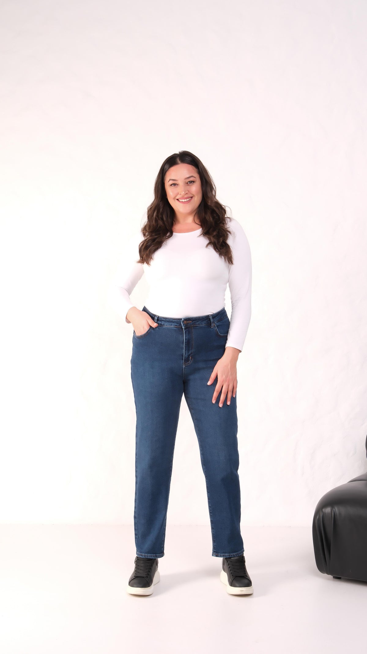 Yüksek Bel Dar Paça Battal Kesim Dark Blue Jean Pantolon