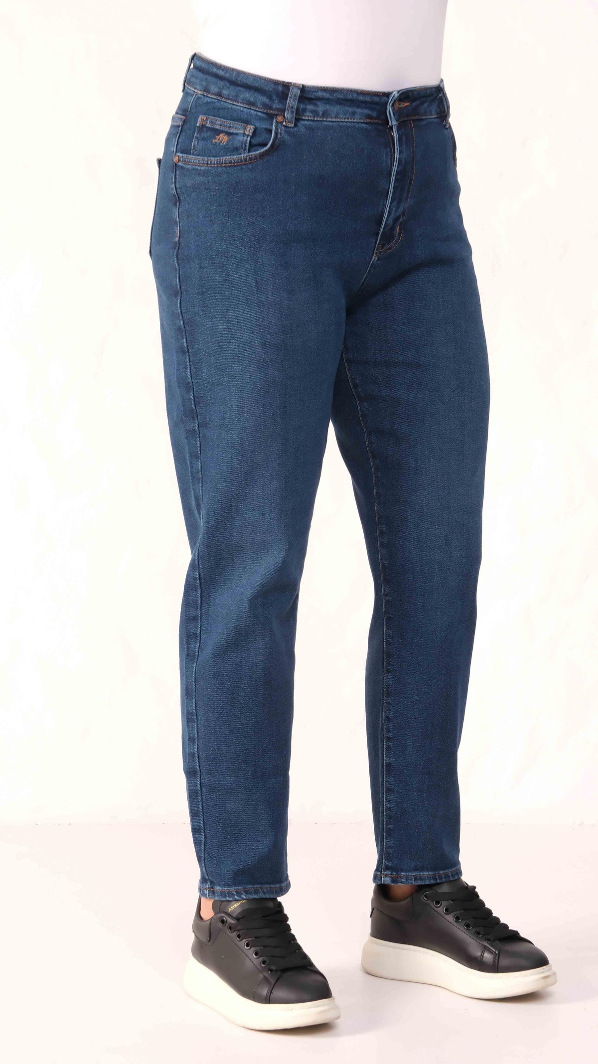 Yüksek Bel Dar Paça Battal Kesim Dark Blue Jean Pantolon
