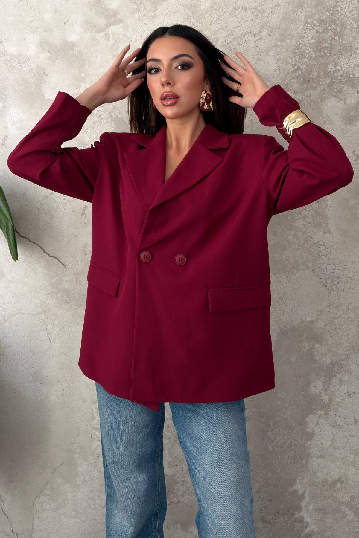 Mürdüm 2 Düğmeli Blazer Ceket