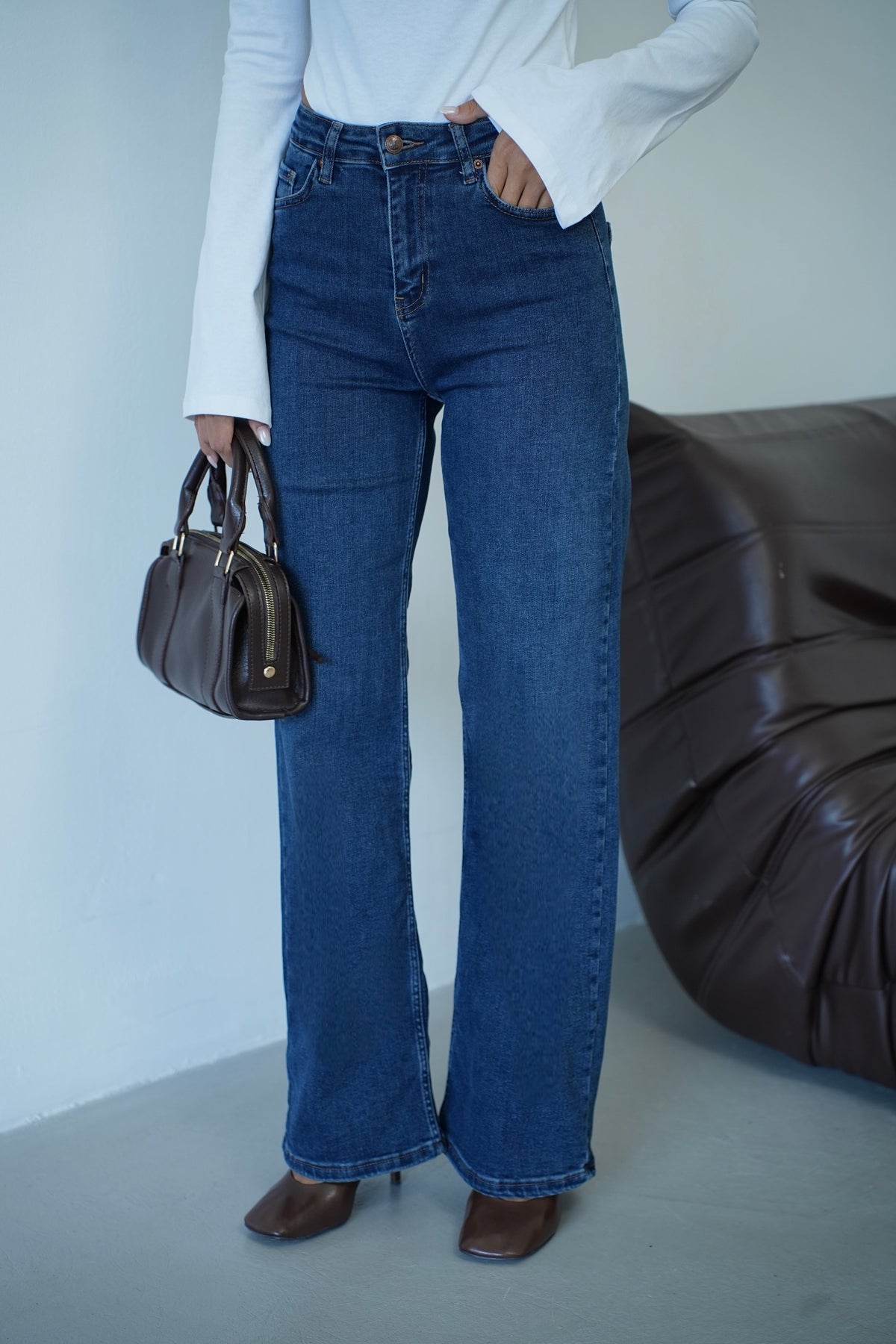 Yüksek Bel Dark Blue Nita Jean Pantolon