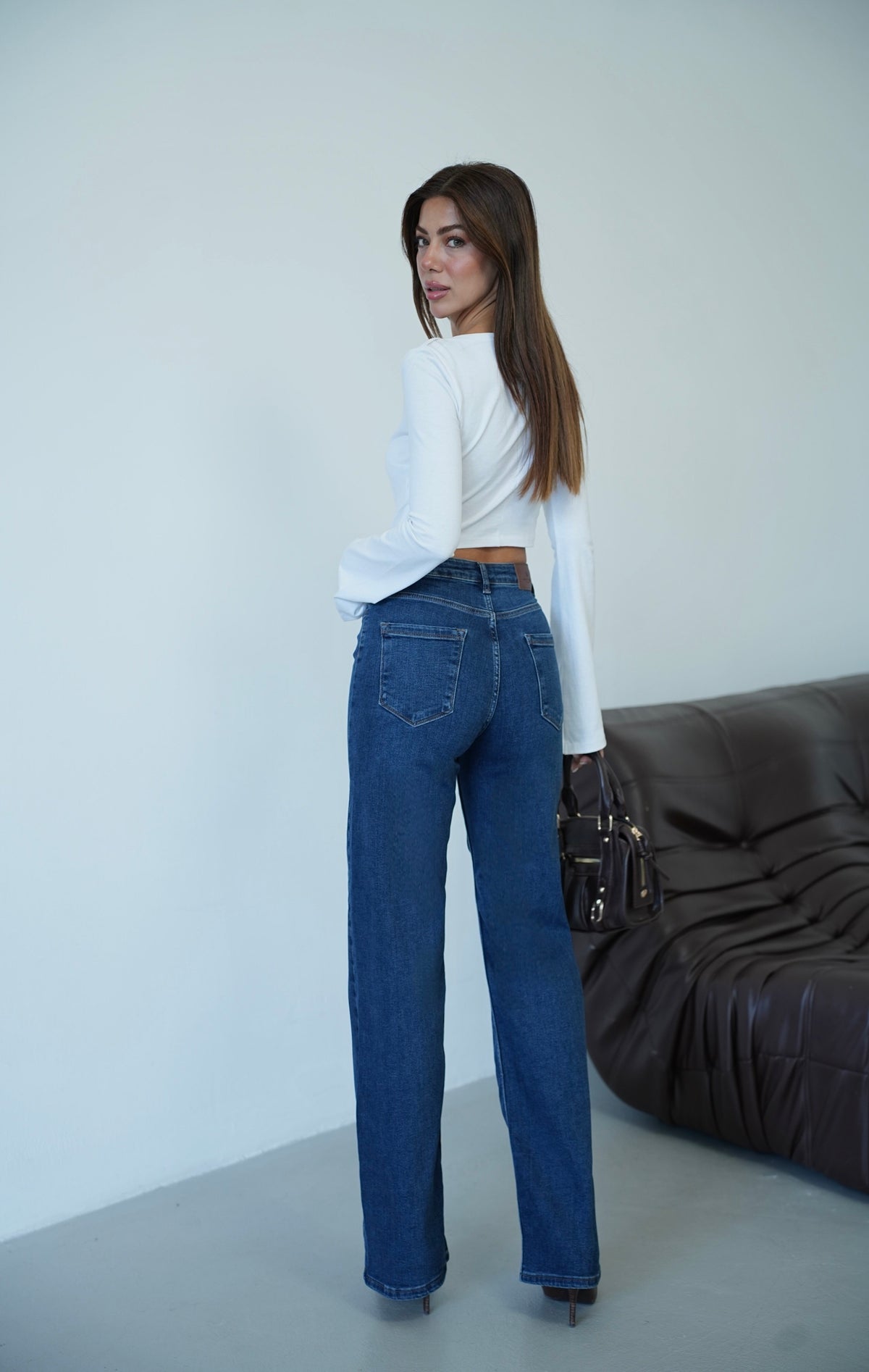 Yüksek Bel Dark Blue Nita Jean Pantolon