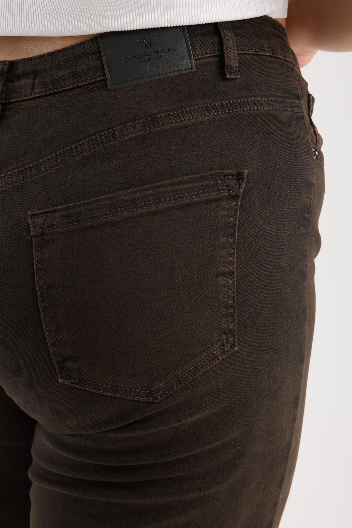 Pantalon Jean Maro Închis Talie Înaltă Semi-Cărări Spaniole