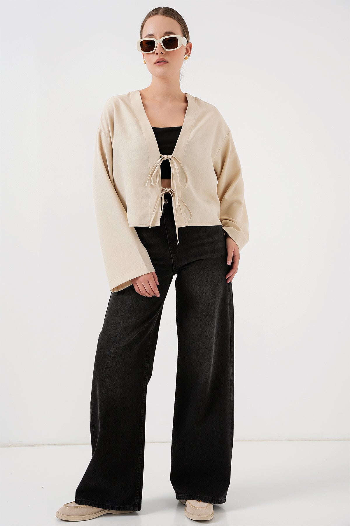 Kimono Linen Cu Legare Frontală 960 - Crem