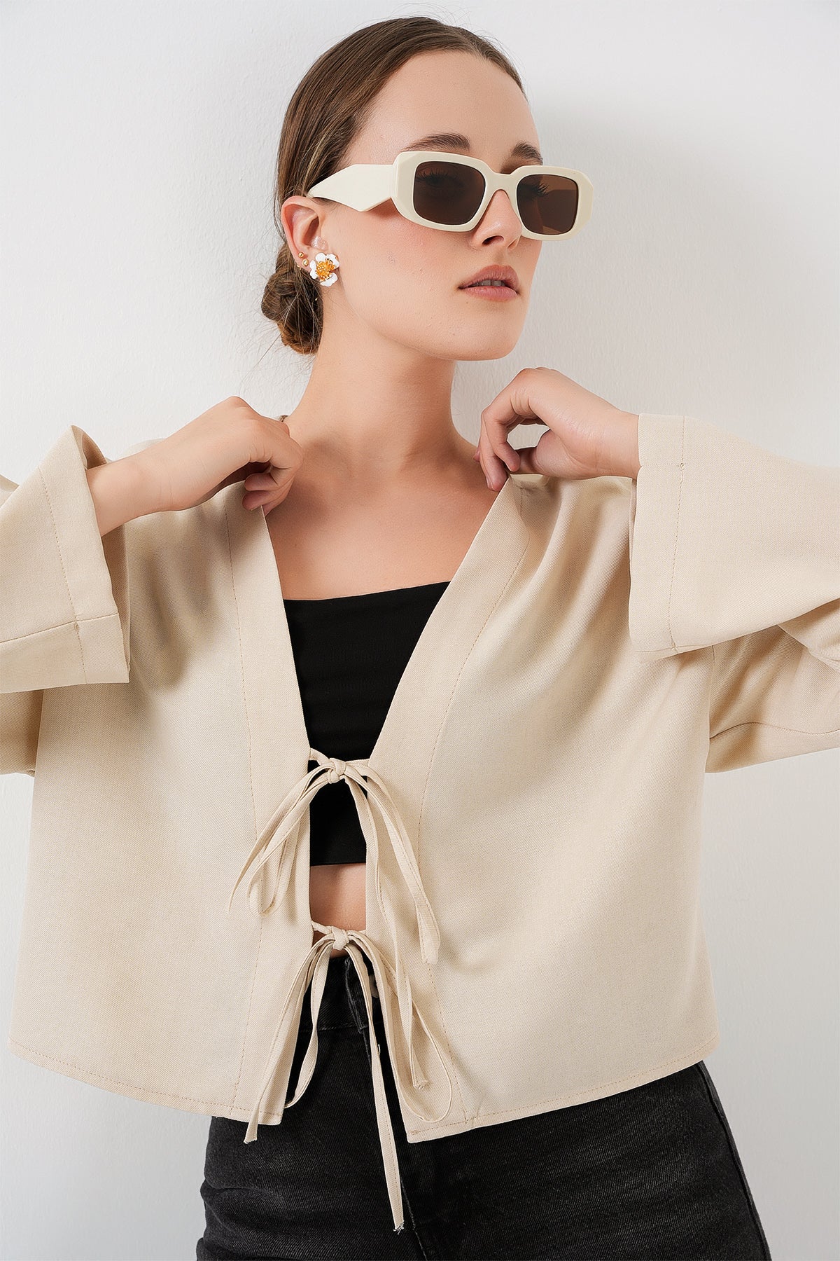 Kimono Linen Cu Legare Frontală 960 - Crem