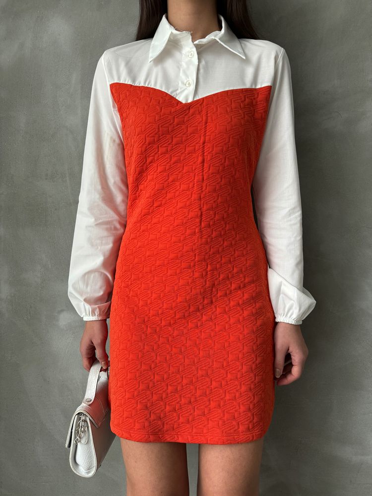 Sleeve and Upper Chest Poplin Knee-Length Wholesale Dress - Orange