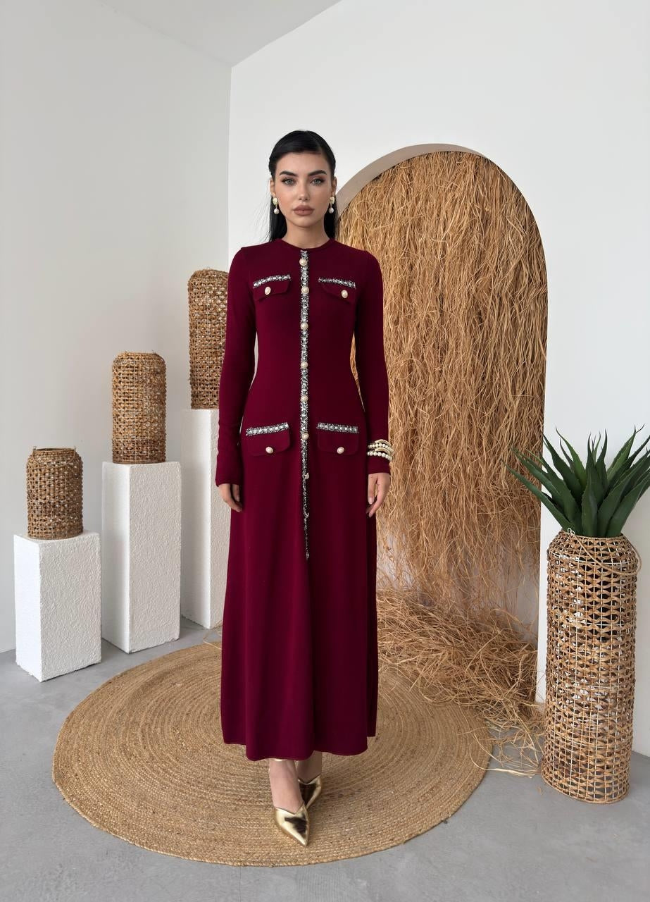 Orla Düğme Detaylı Elbise