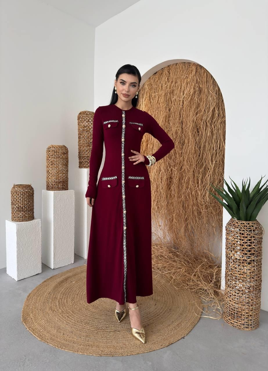 Orla Düğme Detaylı Elbise