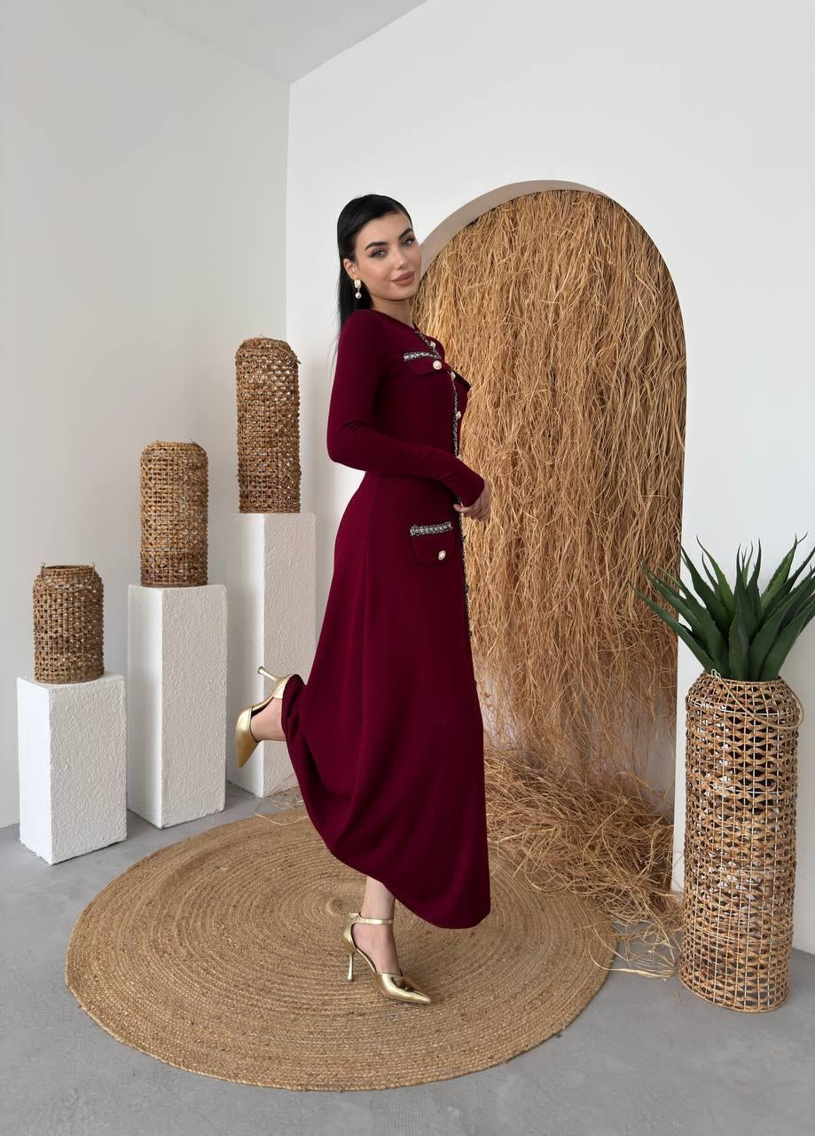 Orla Düğme Detaylı Elbise