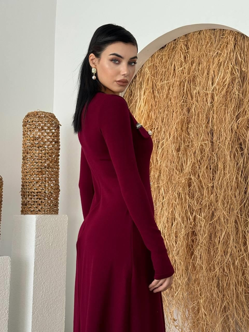 Orla Düğme Detaylı Elbise