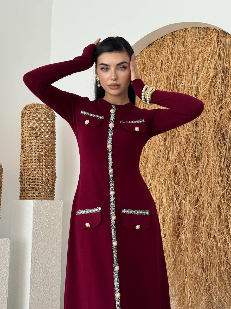 Orla Düğme Detaylı Elbise
