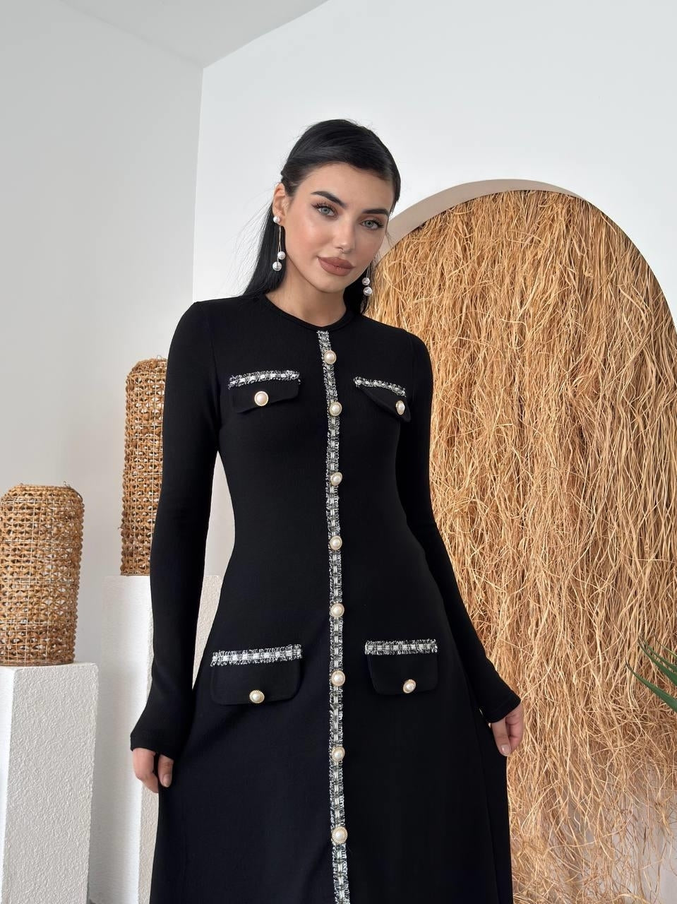 Orla Düğme Detaylı Elbise