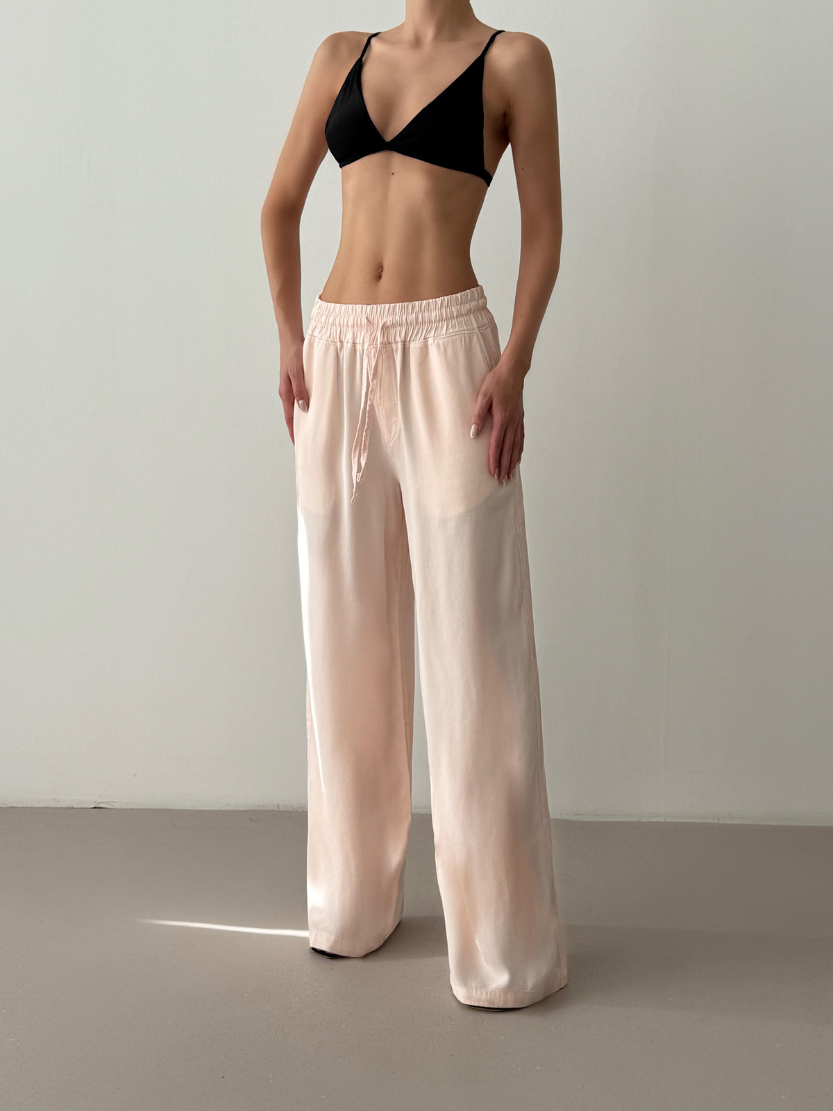 Pink Palazzo Pants with Elastic Waist Detail