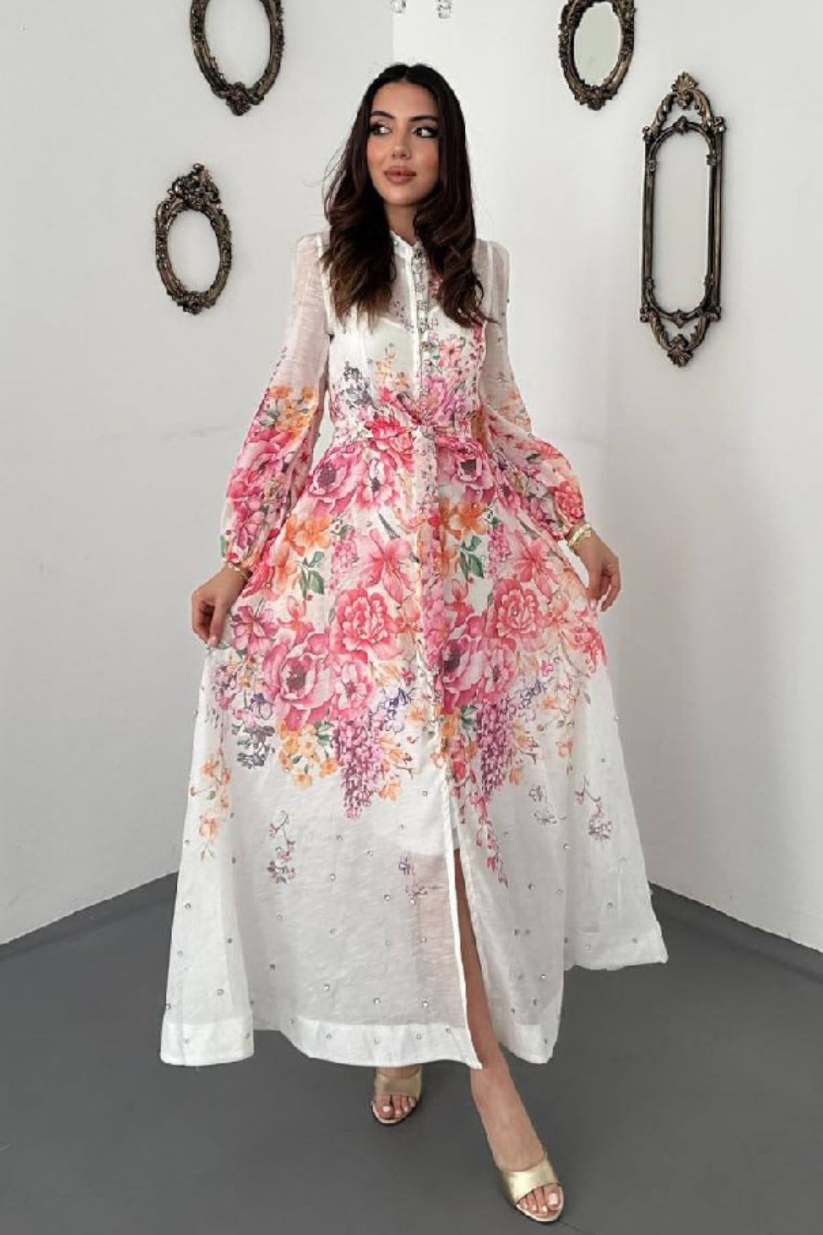 Rochie roz cu imprimeu floral