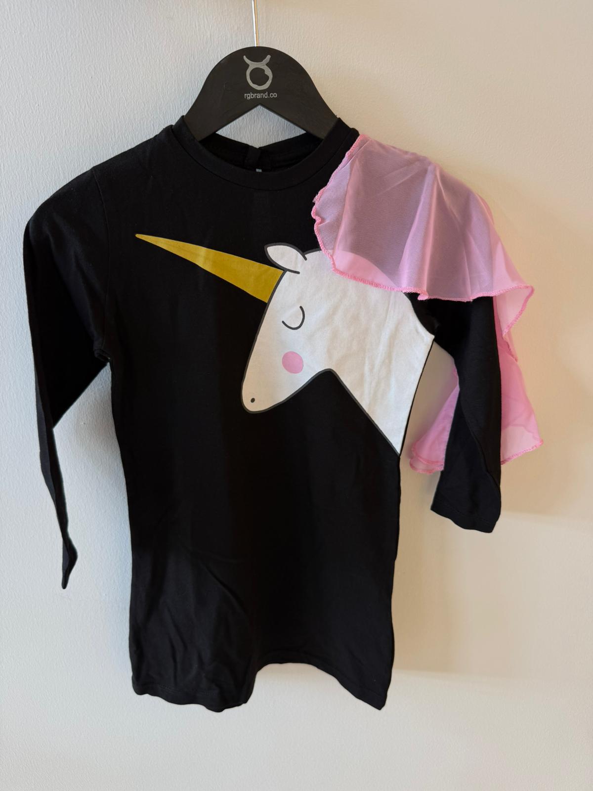 Genç Kız Unicorn Aplikeli Elbise | Tek Omuz Tül Fırfırlı | 9–15 Yaş | Siyah | RG1202-1 - SİYAH