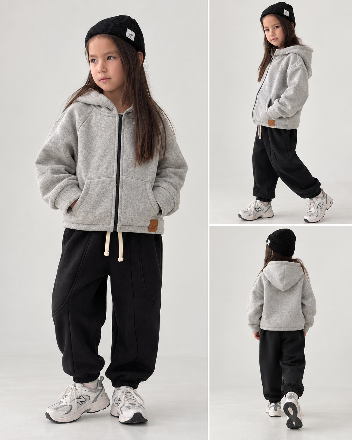 Çocuk Kapüşonlu Fermuarlı Sweatshirt | Şardonlu | 3–9 Yaş | 3 Renk | RG1791 - SİYAH