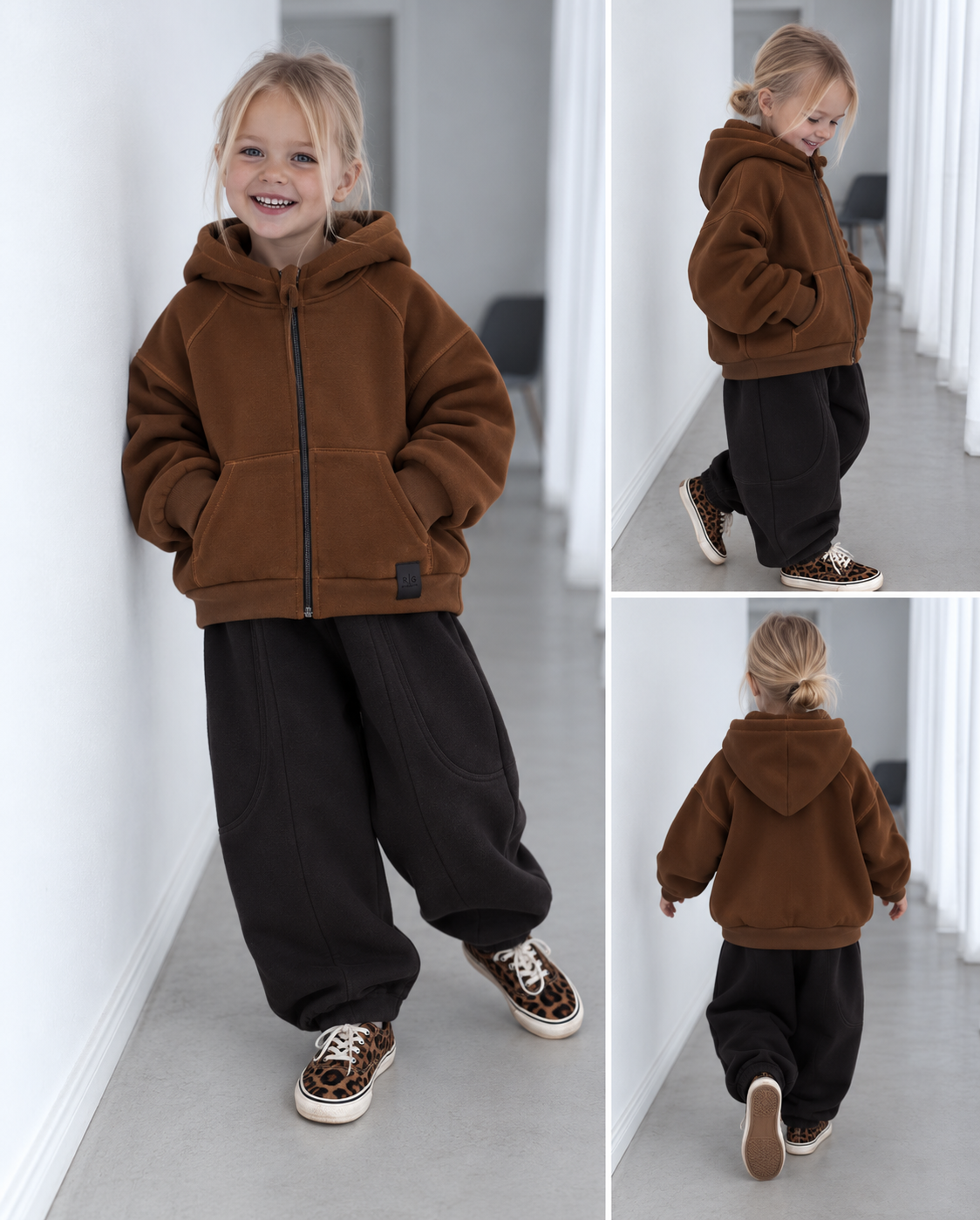 Çocuk Kapüşonlu Fermuarlı Sweatshirt | Şardonlu | 3–9 Yaş | 3 Renk | RG1791 - SİYAH
