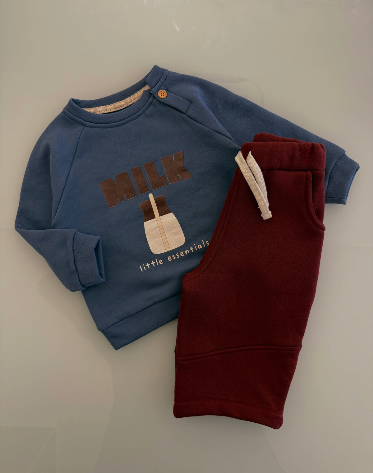 Milk Figürlü Düğmeli Omuz Bebek Sweatshirt | 6 Ay–4 Yaş | RG405 - KAHVERENGİ