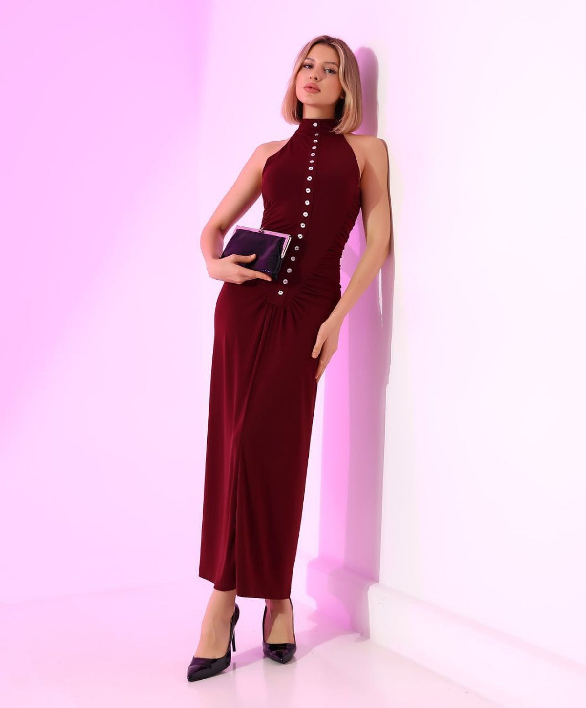 ROCHIE DETALIU BUTON LYCRA PLIN SANDY
