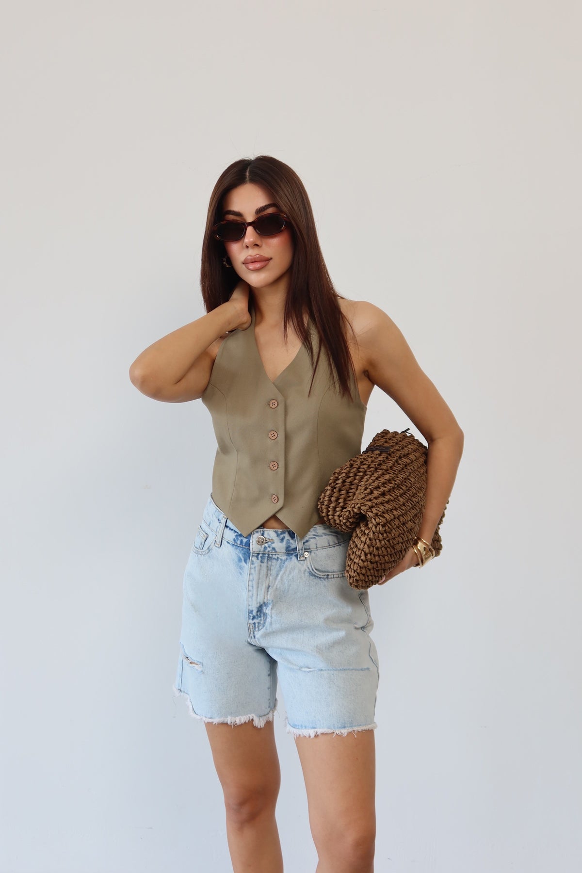 Pantalon Scurt Jean Femei Light Blue cu Detalii Ciucure