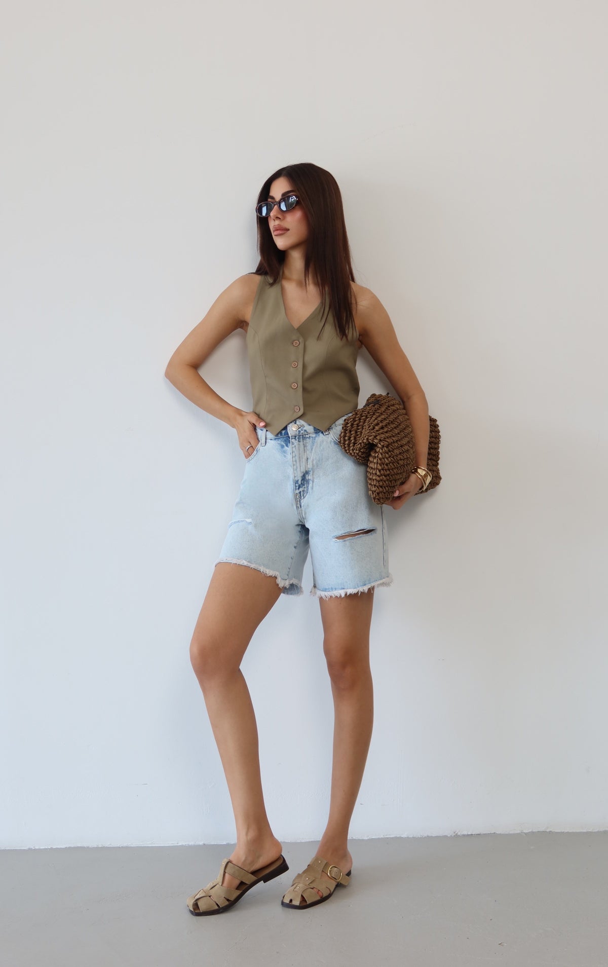 Pantalon Scurt Jean Femei Light Blue cu Detalii Ciucure