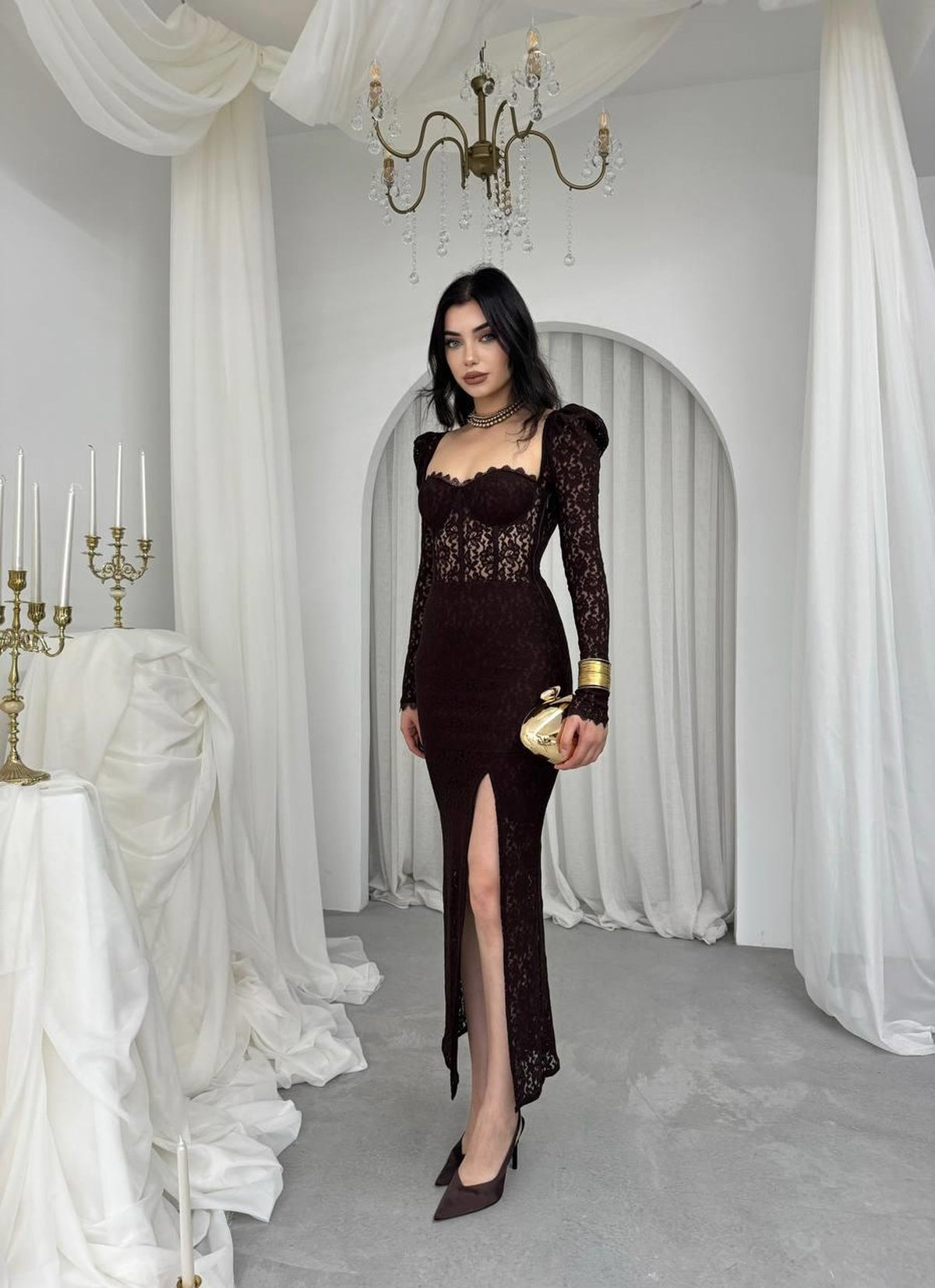 Rochie Siena cu crăpătură decorativă