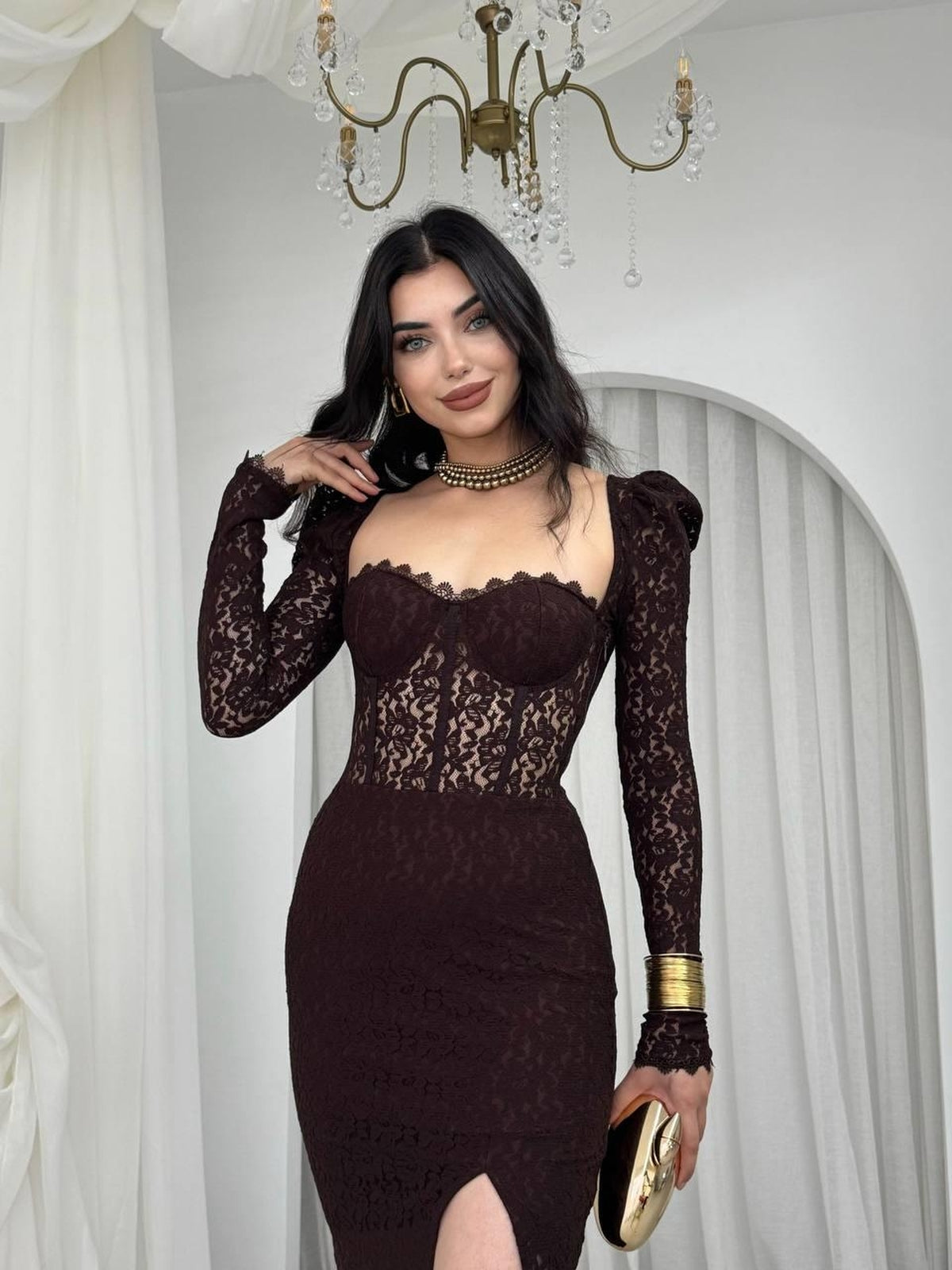 Rochie Siena cu crăpătură decorativă