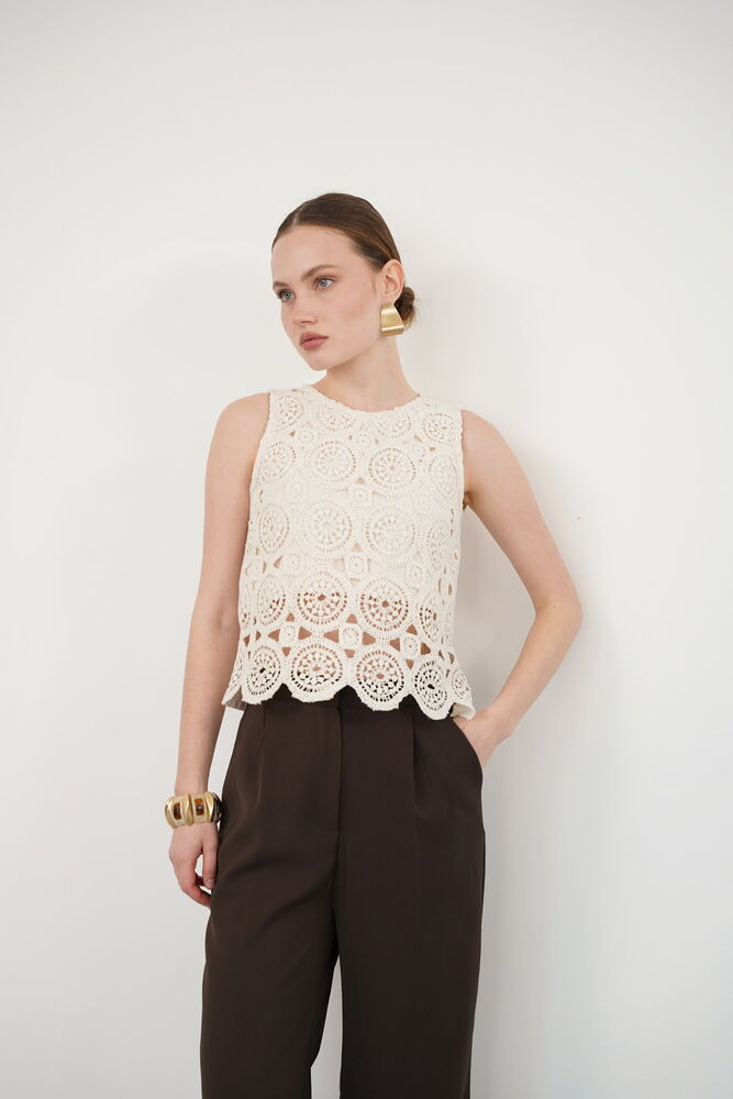 Tricou fără mâneci, cu guler rotund, din dantelă, en-gros - Raw | TOPSHOW