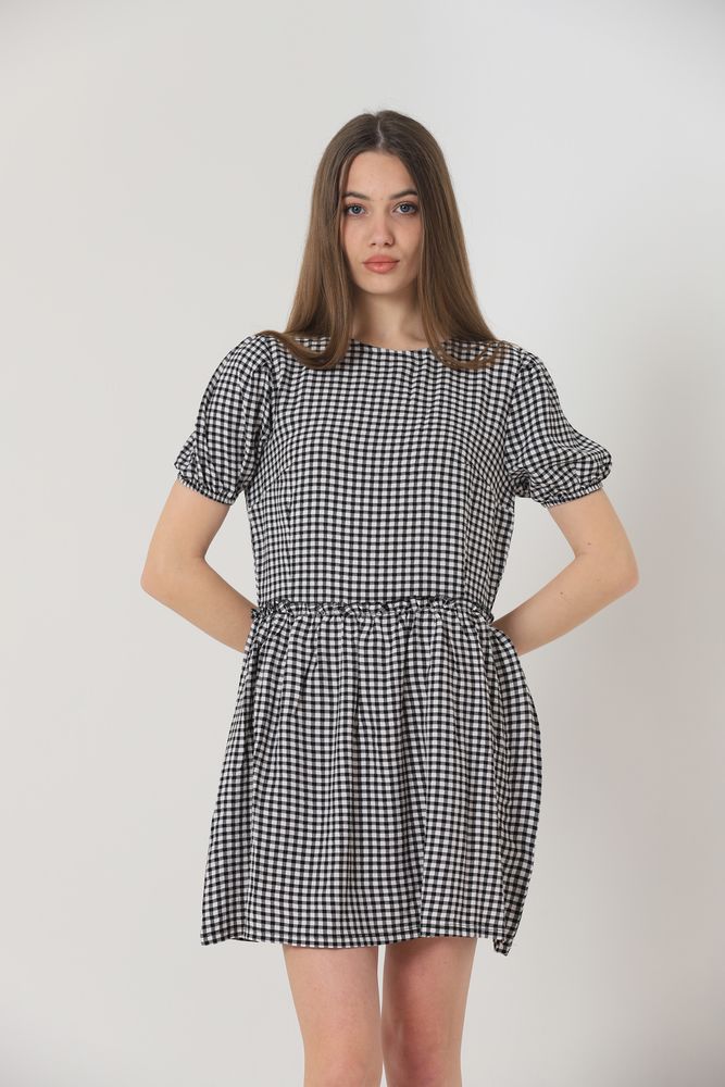 Rochie neagră cu guler rotund Topshow, en-gros