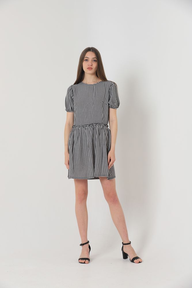 Rochie neagră cu guler rotund Topshow, en-gros